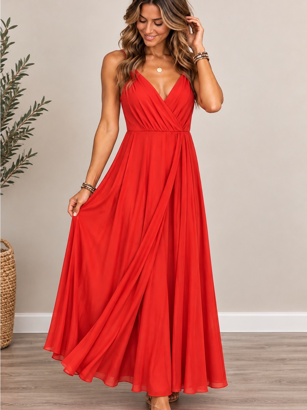 Lulus Red Chiffon Maxi Dress • Medium •